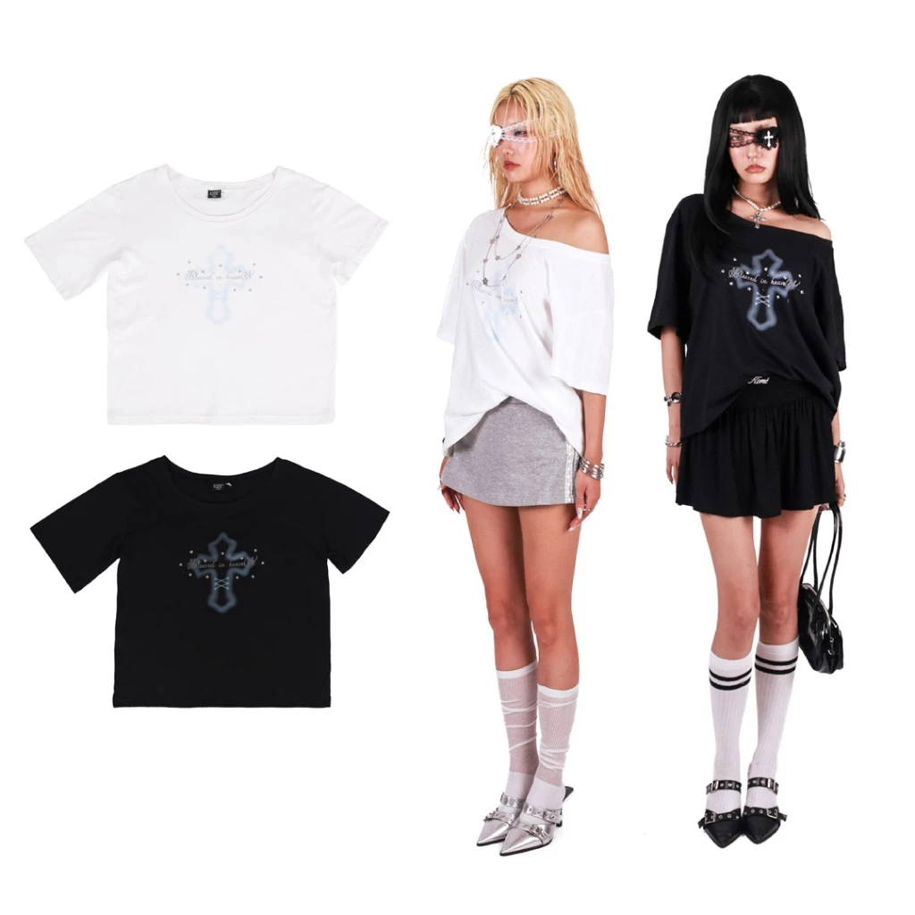 kome.offi เสื้อโอเวอร์ไซส์ปาดไหล่ รุ่น god blessed t-shirt
