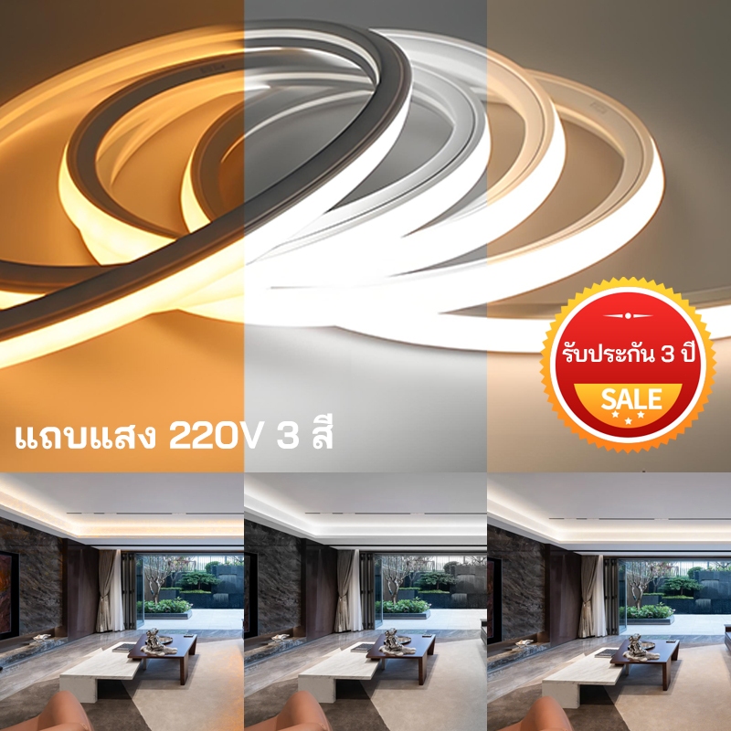 ไฟแถบ LED กันน้ำ รีโมทคอนโทรล 3 สี 220V ระดับ IP65 สำหรับใช้ในและนอกอาคาร