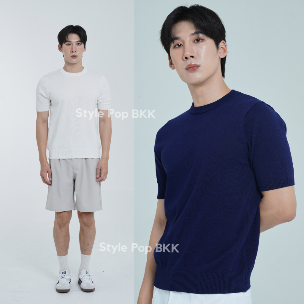 StylePop Brand เสื้อคอกลมทรงเกาลี เสื้อผู้ชาย ผ้าถัก (ผ้านุ่มใส่สบาย) Knit Polo Shirt STP810 รูปที่ 7