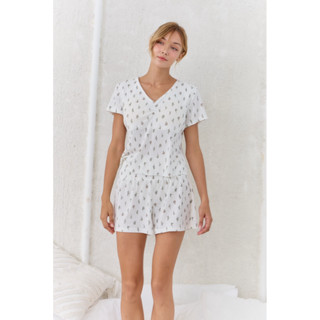 (ลดพิเศษ) Dream ชุดนอนผู้หญิง Cozy Shortie สีWhite เสื้อแขน …