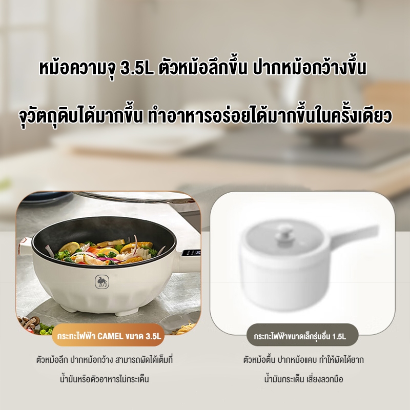 CAMEL หม้อไฟฟ้าแบบไม่ติด 3.5L ใช้ได้หลายงาน 1350W กำลังไฟสูง 6 โปรแกรม เหมาะกับครอบครัว - รูปที่ 3