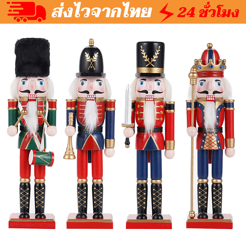 จัดส่งทันที🎉Christmas Nutcracker, Vintage หัตถกรรมทหารตุ๊กตา,เทศกาลของขวัญทาสี Drummer 30 ซม.Handcraft Figurine Office