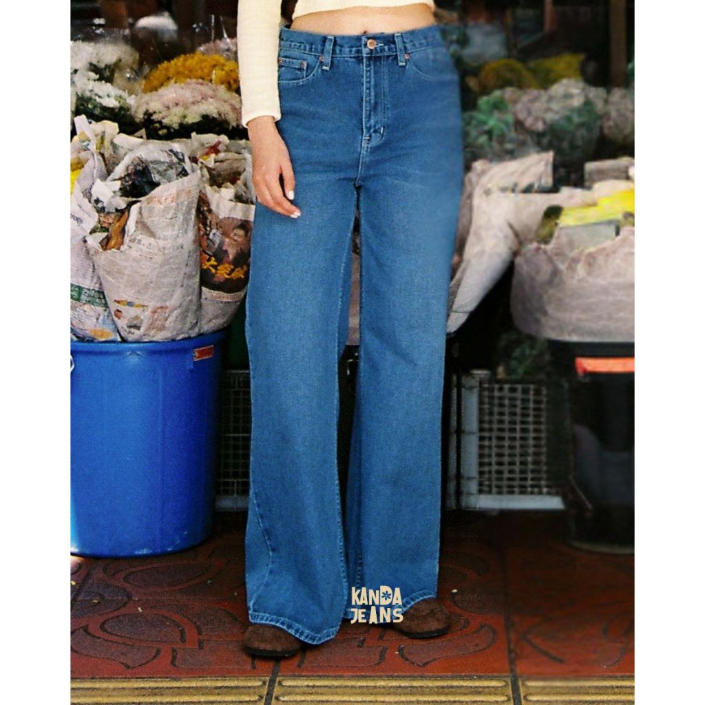 KANDA JEANS : (New Version) Papa Blue Jeans กางเกงยีนส์เอวสูงขากระบอกบาน ทรง Baggy jeans ราคา ถูกที่สุด ดีลบีเคเค แกลเลอรีภาพที่ 8