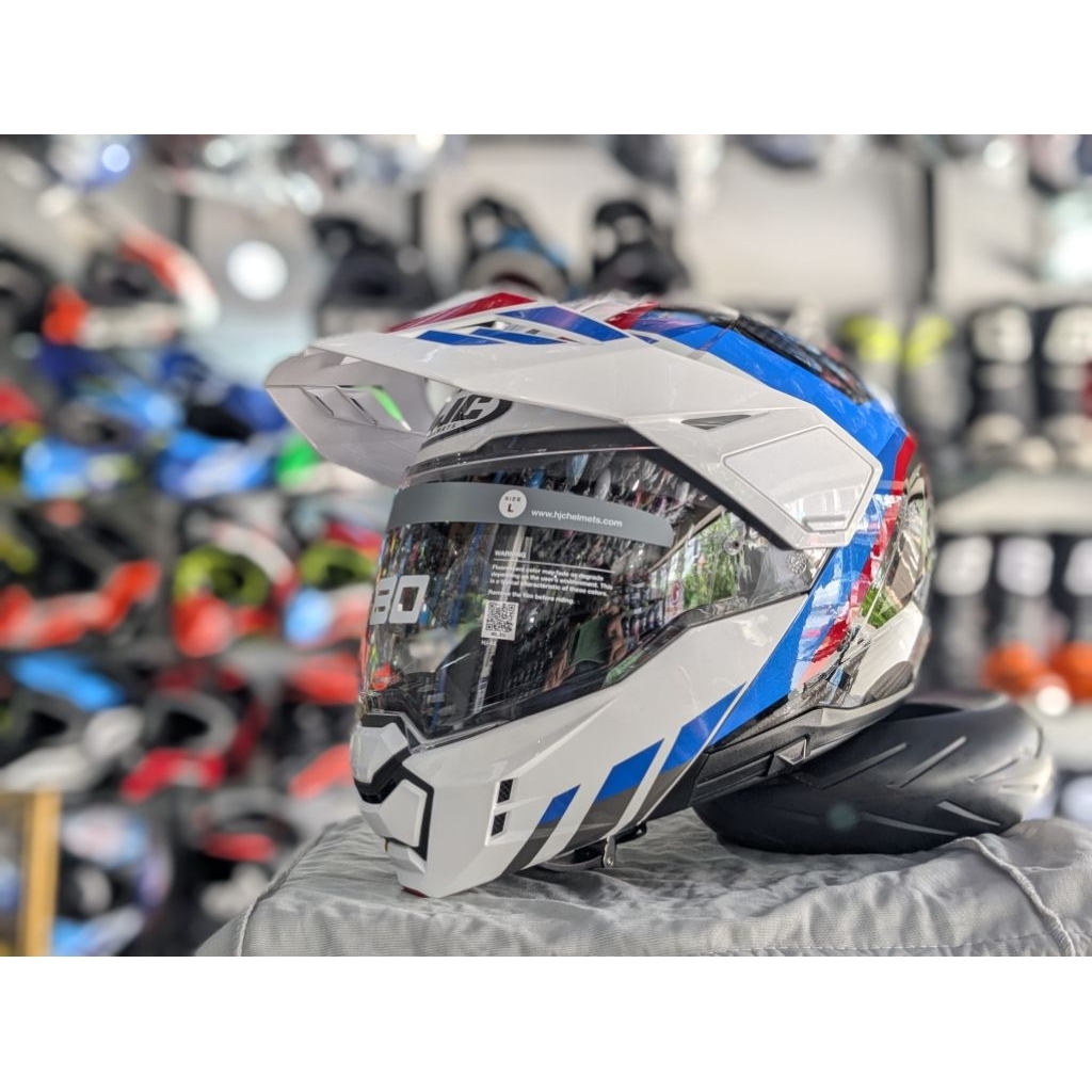 หมวกโมตาดยกคาง HJC i80(2025) ลาย IMES สีขาว/น้ำเงิน/แดง ไซส์ M L XL XXL