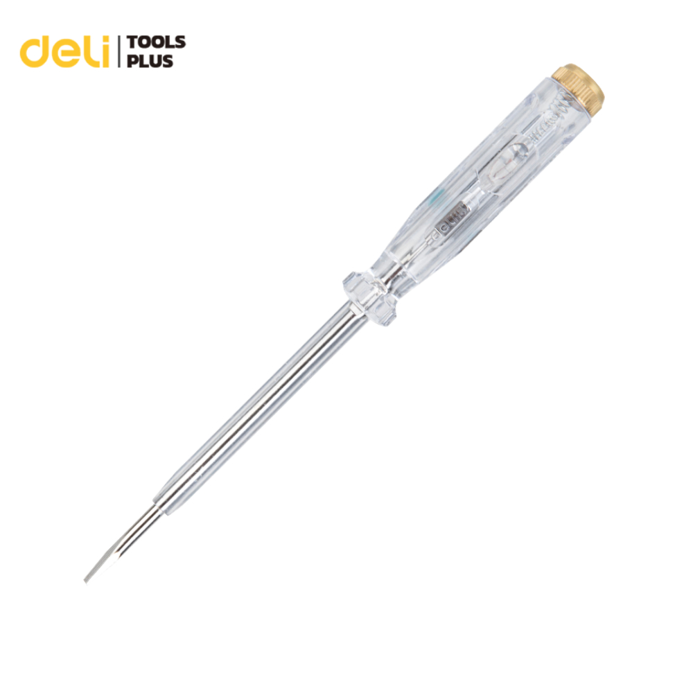 Deli ไขควงเช็คไฟ 12V-250V 100V-500V ไขควงวัดไฟ ไขควงลองไฟ ไขควงทดสอบไฟ มีไฟแสดงสถานะ  ด้ามจับกันฉนวน Voltage Tester