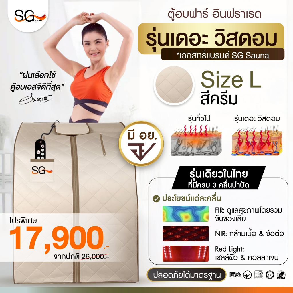 [รุ่นใหม่ 3 คลื่นบำบัด] เบิร์นไขมัน ตู้อบซาวน่า SG รุ่นเดอะวิสดอม ตู้อบอินฟราเรด เพื่อสุขภาพ