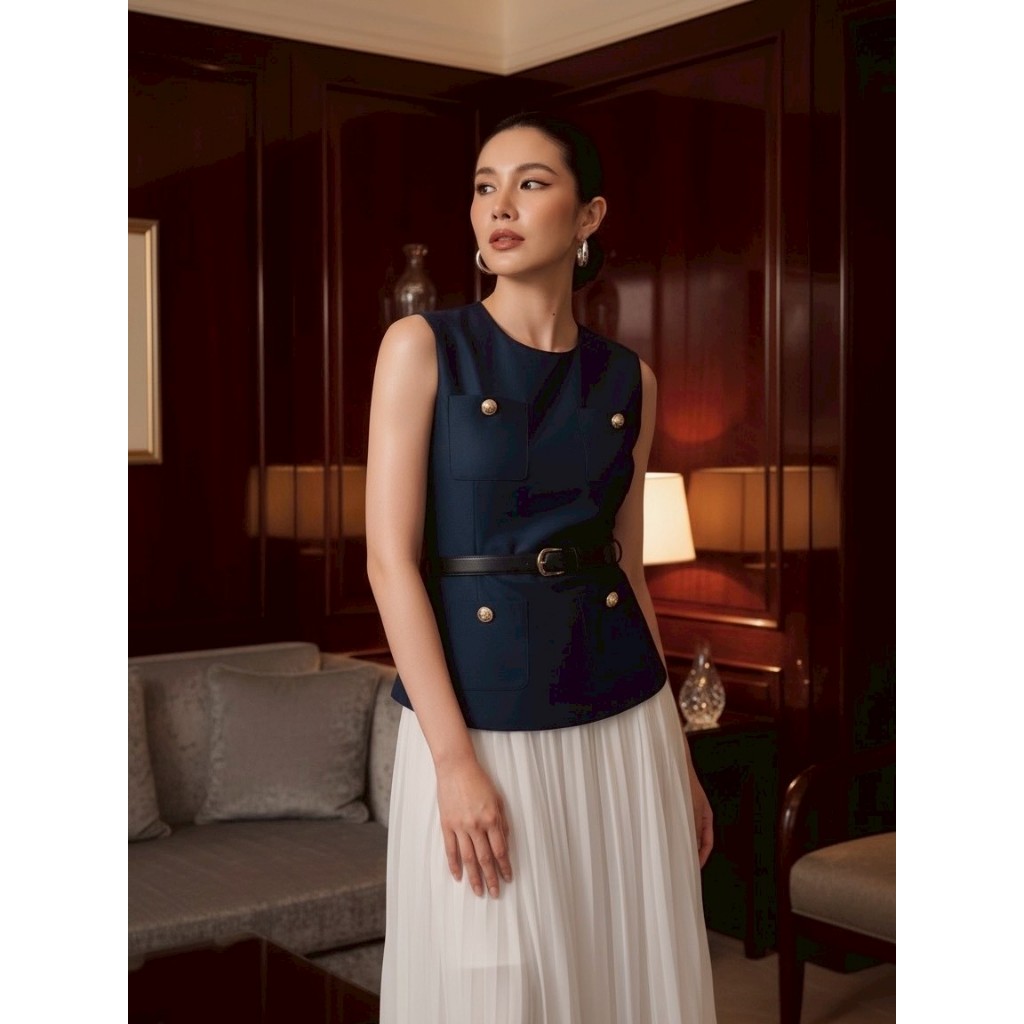 MG203-0825 : Navy Taffeta Dress