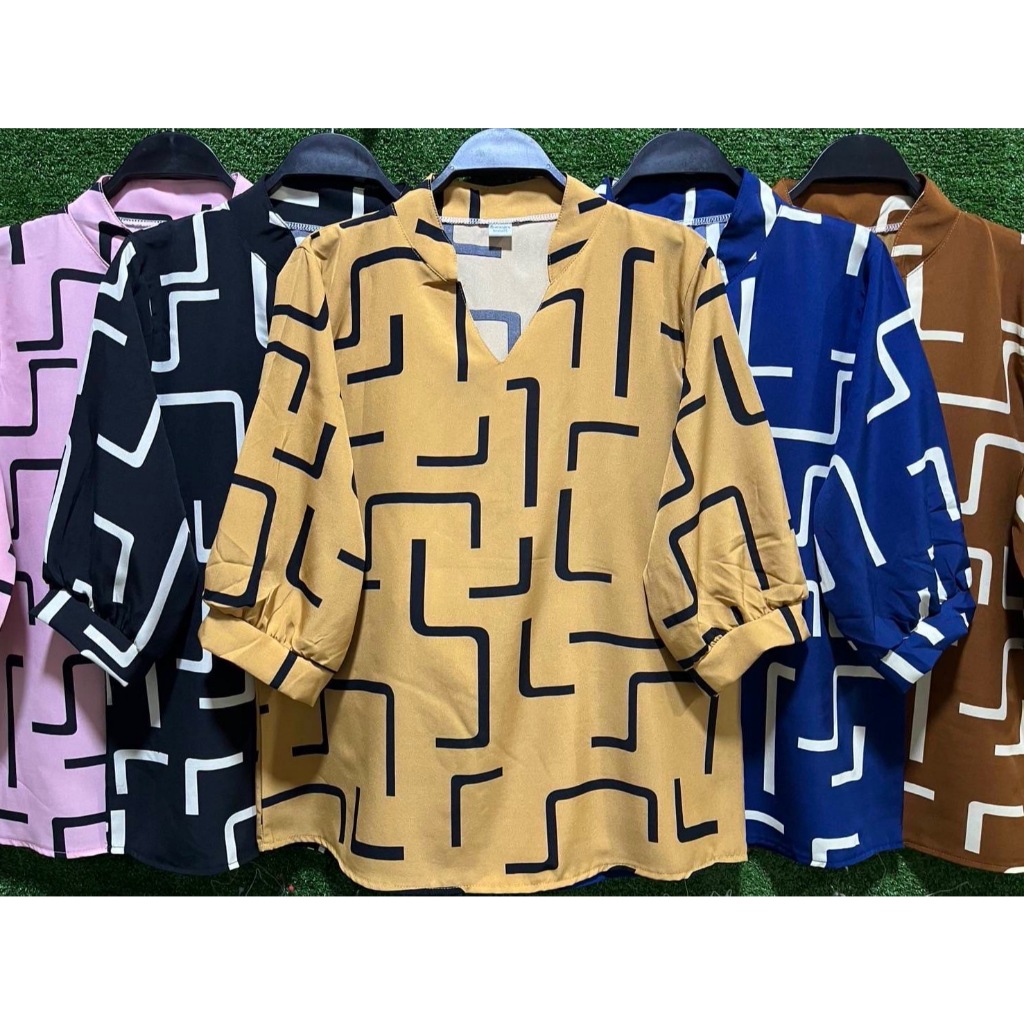 A119//เสื้อคอจีนแขนศอกเส้นเหลี่ยมผ้าไหมอิตาลี ฟรีไซส์38-42นิ้ว ยาว24นิ้ว หน้าผ้า42นิ้ว ราคา139บาท