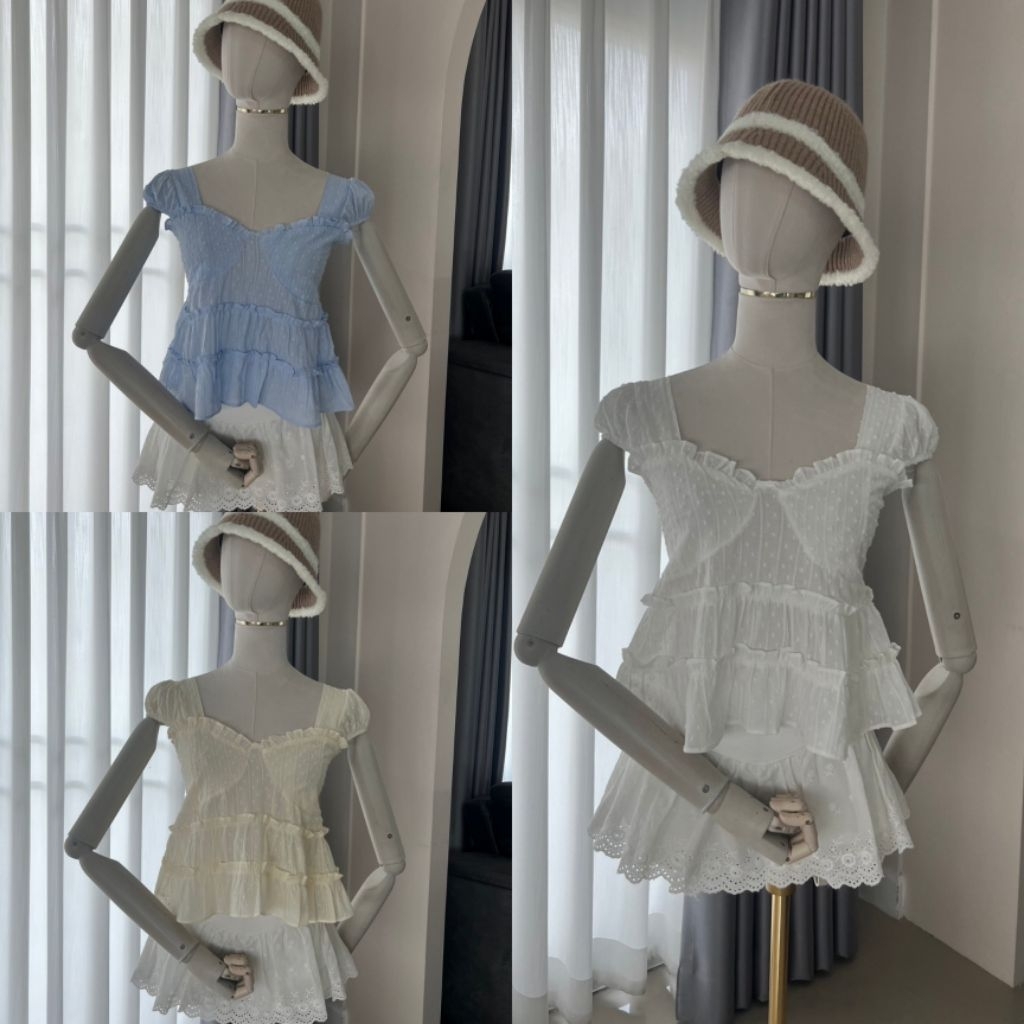 เสื้อแขนตุ๊กตาแต่งชั้นระบายสม็อคหลัง