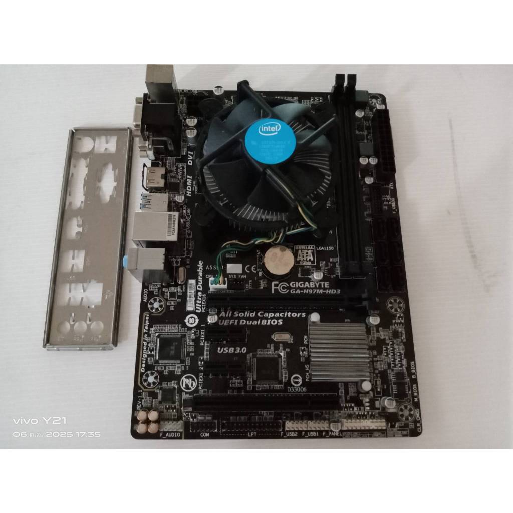 ชุดอินเทล 1150 Mainboard Gigabyte GA-H97M-HD3 มีฝาหลัง + i5-4590 พร้อมซิงค์พัดลม