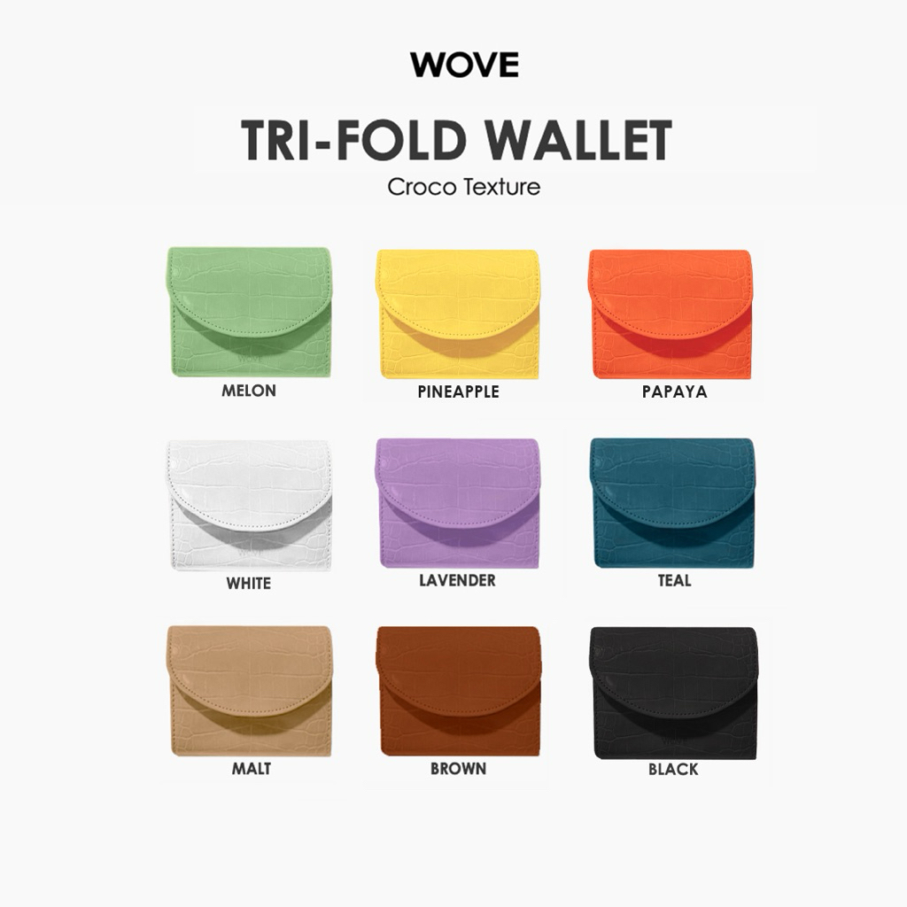 WOVE - Trifold Wallet (Croco Texture) กระเป๋าสตางค์ผู้หญิงใบสั้น หนังจระเข้ PU  ถอดช่องใส่เหรียญได้