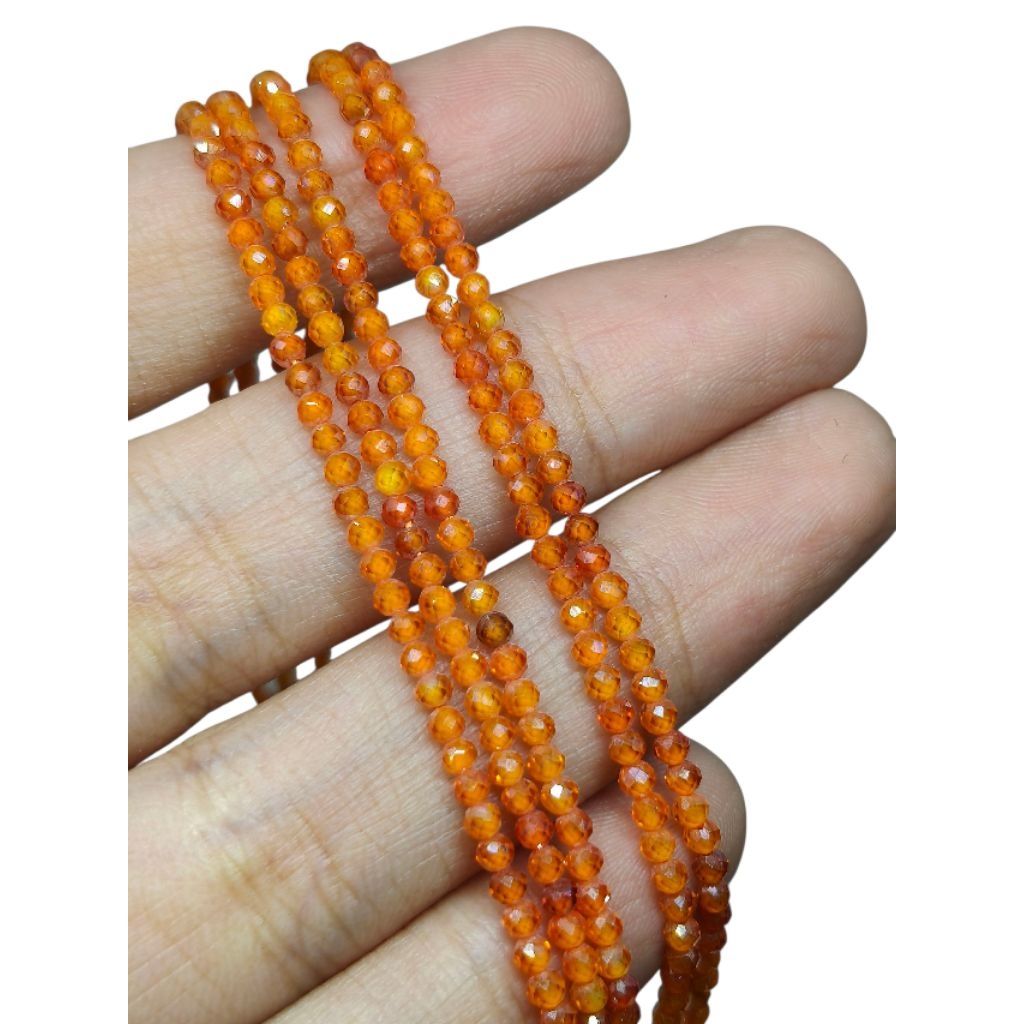 หินคาร์เนเลี่ยน เจียระไน หินแท้ธรรมชาติ 1 เส้น ขนาด 2.2มม. อะไหล่หิน 1 Strands Natural Faceted Carnelian 2.2mm Beads