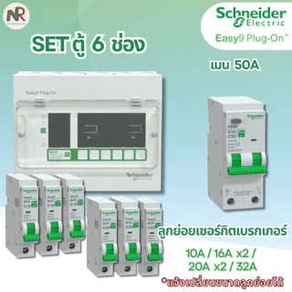 [SET] ตู้คอนซูมเมอร์ Schneider Easy9 6 ช่อง เมน/เมนกันดูด RCBO (เลือกขนาด) +ลูกย่อย ครบชุด EZ9EPL106