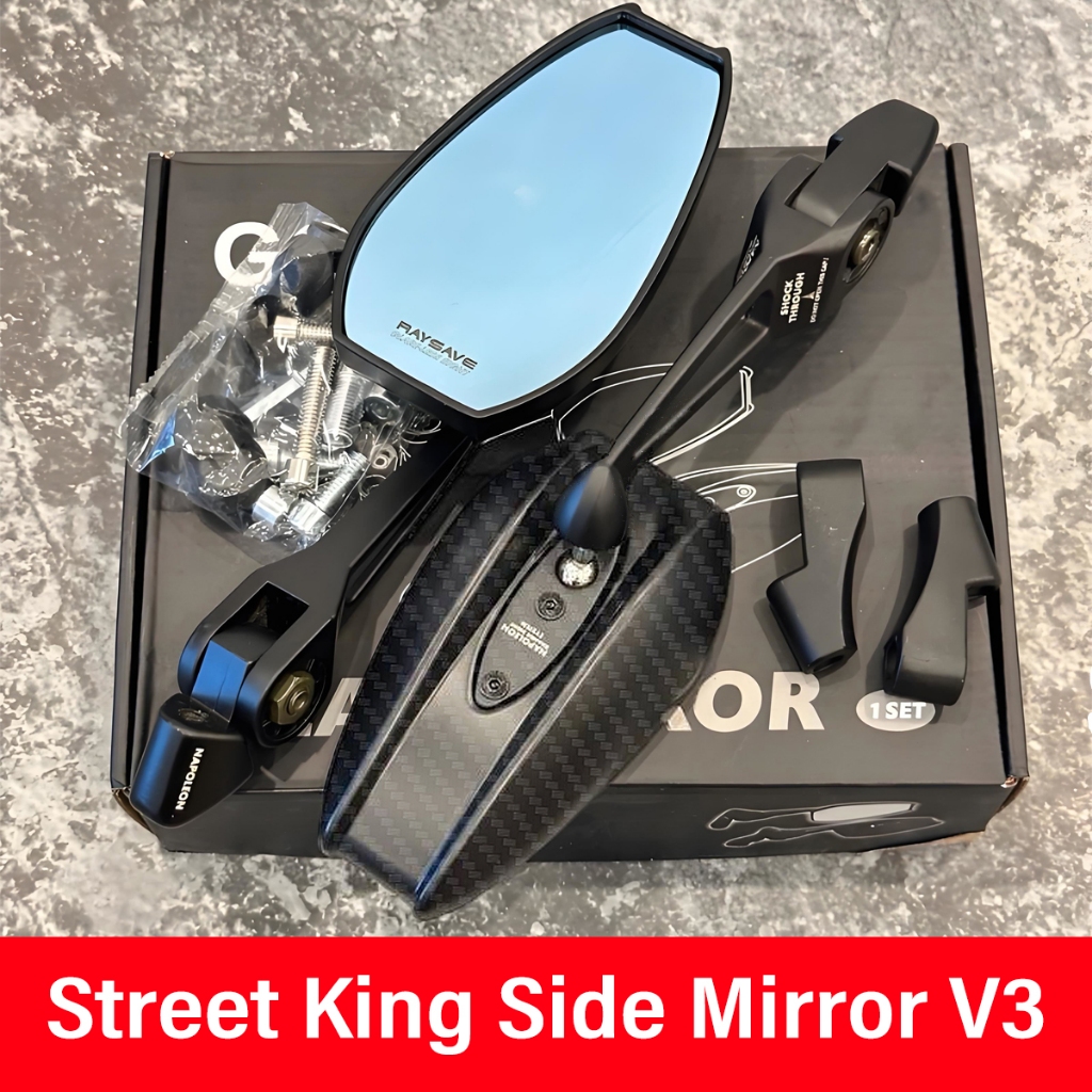 [จัดส่งวันถัดไป] กระจกมองข้าง Street King รุ่น v1 ดีไซน์คาร์บอนไฟเบอร์ เลนส์สีน้ำเงิน อัลลอยด์ CNC สำหรับมอเตอร์ไซค์