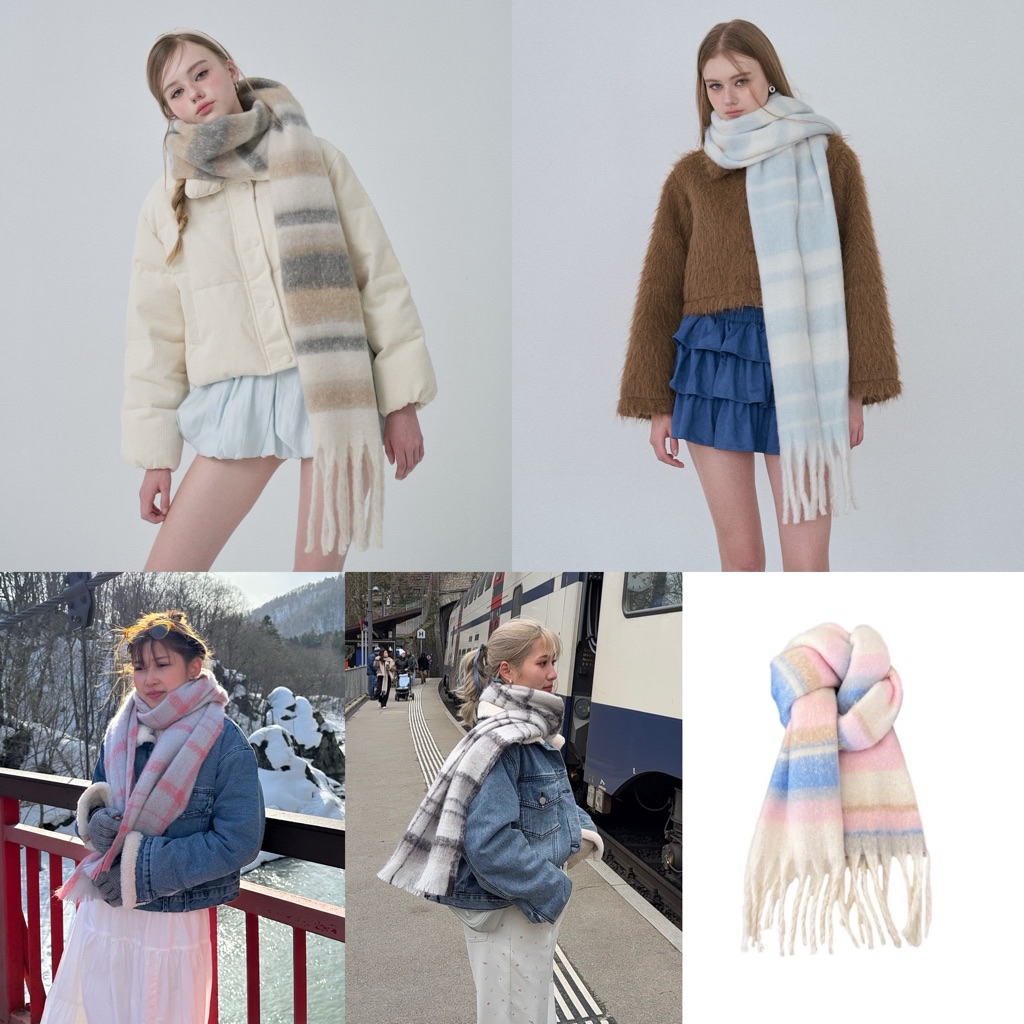 umore.made🧣 Unisex ช/ญ  Plaid cashmere scarf ผ้าพันคอ เนื้อผ้าวูลผสม สัมผัสอุ่นนุ่ม ไม่คัน ⭐️