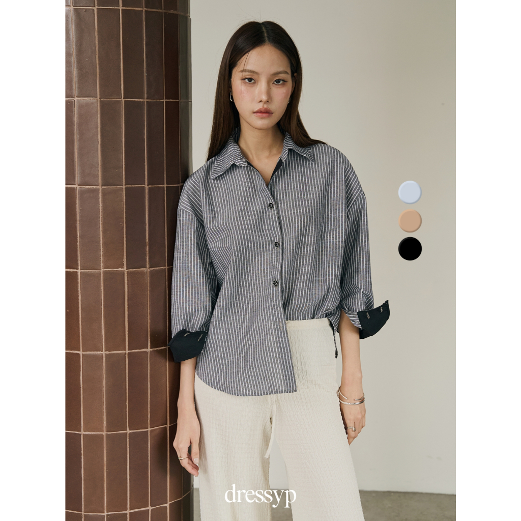 dressyp - Striped Cotton-Linen Shirt  เสื้อเชิ้ตลายทาง ทรง(Relaxed Fit) เรียบง่าย แต่ดู Classic DP356