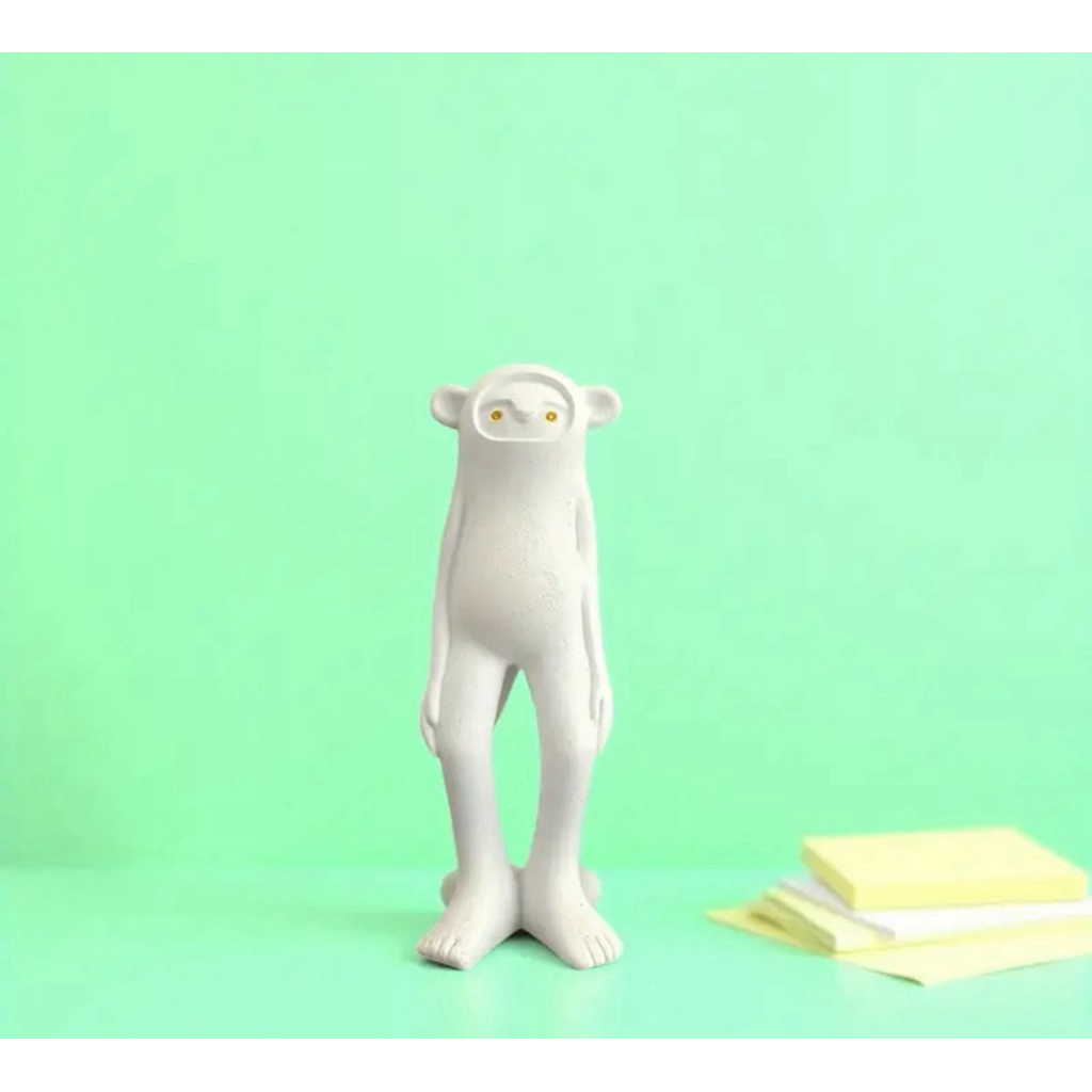 Handmade Monkey White Resin Figurine