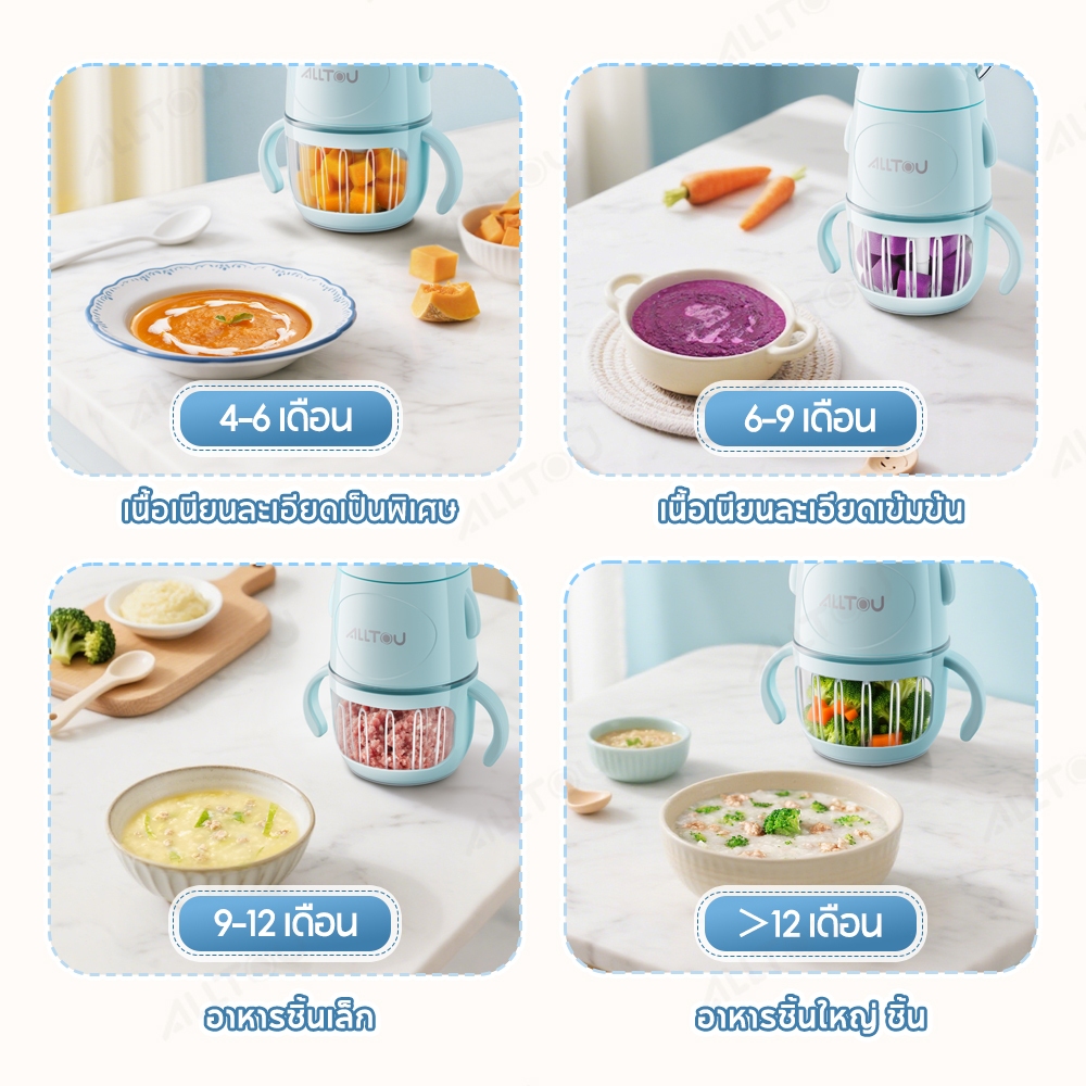 ALLTOU เครื่องปั่นอาหารเด็ก เครื่องบดอาหาร เครื่องบดไฟฟ้าอเนกประสงค์ ปลอดภัย วัสดุคุณภาพสูง - รูปที่ 6