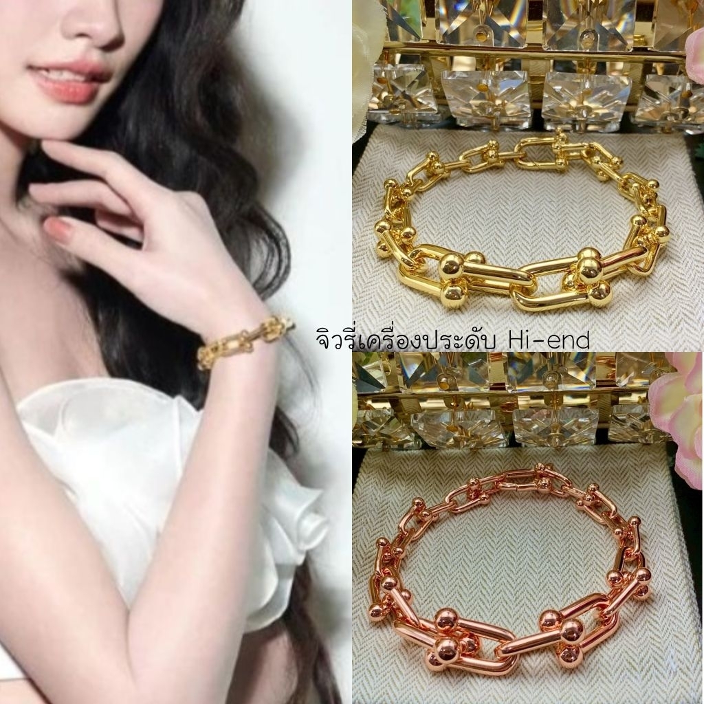 กำไลข้อมือแบบโซ่ Tif 0ri สีทองตัวเรือน 18k ปั้ม สวย (ฟ03,ฟ04)