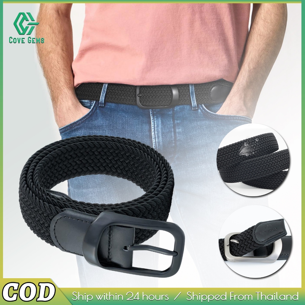 Unisex Stretch ถักไนลอน-สานเอว ไม่มีรู หัวเข็มขัด สไตล์วินเทจ/กอล์ฟ/แคสualan (รัดกางเกงยีนส์/ขาสั้น/งาน สำหรับผู้ชาย)