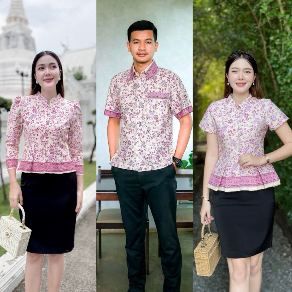 เสื้อปาเต๊ะ ลายพัด อัดกาว แขน5ส่วน