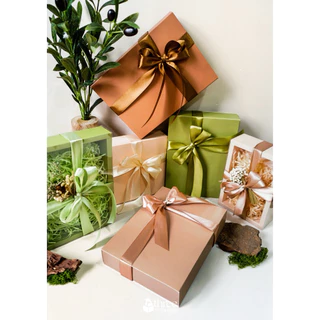 กล่องกระดาษ ฝาสไลด์ รุ่นฝาใส สี Earth tone กล่องของขวัญ กล่องใส่มาลัย จัดกิ๊ฟเซ็ต Gift box