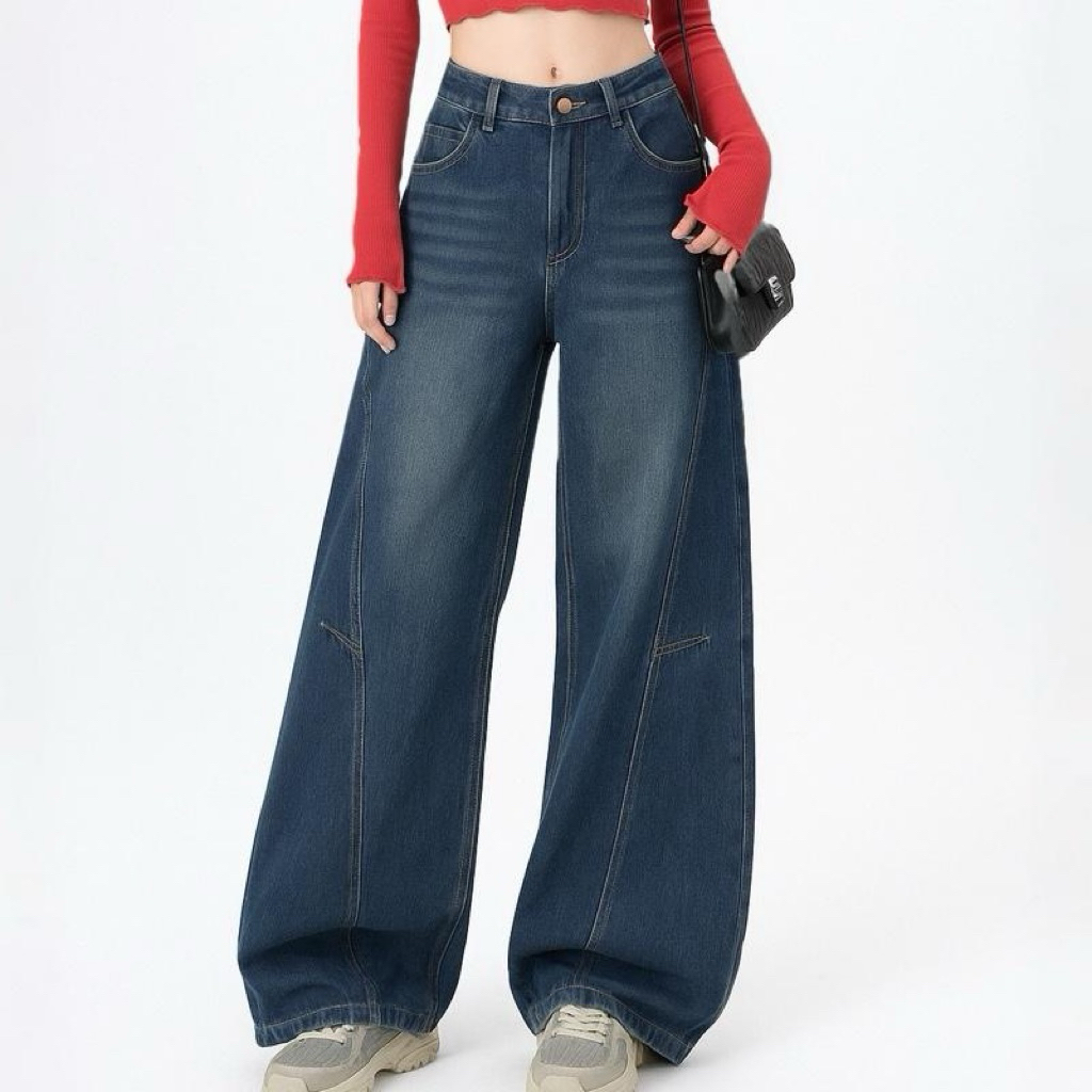 (XS-6XL) jinjeans กางเกงยีนส์ทรงกระบอกใหญ่ baggy barel (2108)