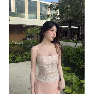 Zinnia Dress - รวมทุกสี ขาว ดำ ชมพู 🌕💖🎀🌷เดรสสายเดี่ยวเข้ารูปกับยางมัดผมดอกไม้ค่ะZN