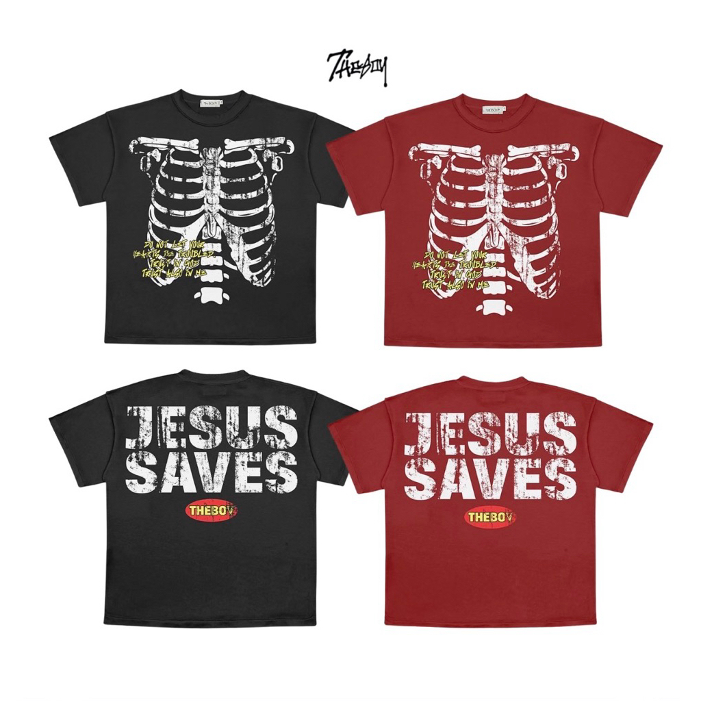 THEBOY-JESUS SAVES OVERSIZE เสื้อยืดสตรีทโอเวอร์ไซซ์