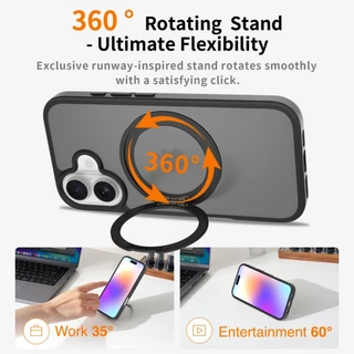 SUPHIAR for iPhone 17 Pro Max เคส 16 15 14 13 หมุน 360° มีขาตั้ง ใสกึ่งทึบ กันกระแทก ชาร์จไฟแม่เหล็ก แข็งแรง แบบผิวด้าน