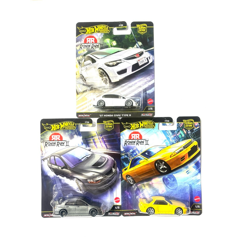 Hot Wheels | NISSAN SKYLINE GT-R(R32) PANDEM | LANCER EVOLUTION IX | ‘07 HONDA CIVIC TYPE R ~ RONIN RUN II SET | 🛞ล้อยาง