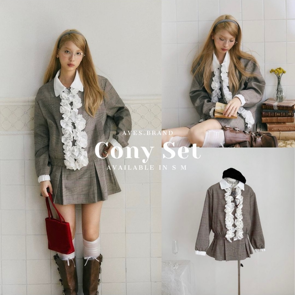 AVES.BRAND CONY SET ชุดเซ็ตแจ็คเก็ต และกระโปรง ผ้าลายเช็ค