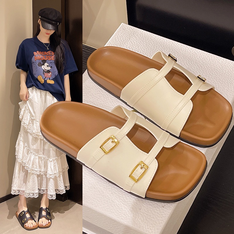 พร้อมส่งจากไทย【6811】รองเท้าแตะแบบสวมแต่งอะไหล่ทองเว้าหน้าเท้าสวยดูแพงกันน้ำกันเหงื่อ tobo