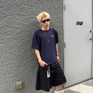 Karants เสื้อยืดผ้าฝ้ายสองทิศทาง Cropped Boxy ปักลายสองด้าน สำหรับผู้ชายและผู้หญิง Unisex - KR207