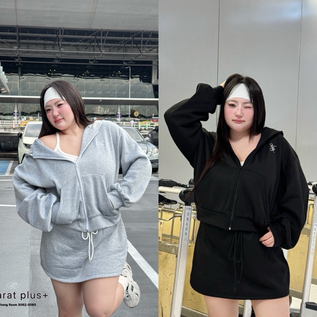 Chubby Supi - ✈️AIRPORT LOOK🎒 ชุดเซ็ทเสื้อฮูด+กระโปรง ผ้าวอร์ม แอร์พอร์ตลุคสาวอวบ (wa)