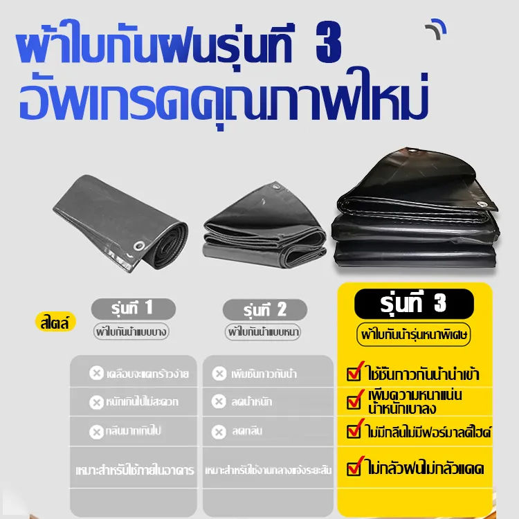 ผ้าใบกันแดดกันฝน PE (มีตาไก่) สีดำ คลุมของ คลุมรถ ผ้าเต้น ขนาด 4x6 5x6 8x10 เมตร - รูปที่ 4