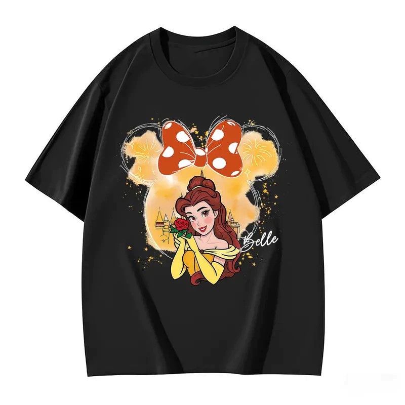 เสื้อน่ารัก เสื้อยืด oversize เกาหลี โคตรนุ่ม ผ้าคอตตอน ลาย "Princess Belle" สินค้าใหม่ 2025 S-7XL E