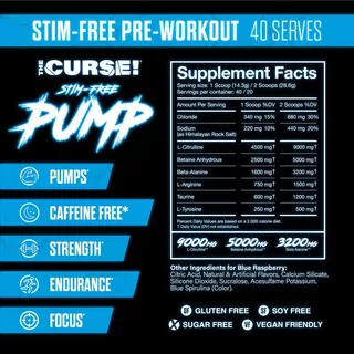 JNX The Curse! Stim-Free Pump 40 servings, Caffeine Free, พรีเวิร์คเอ้าท์ไม่มีคาเฟอีน, JNX, the curse