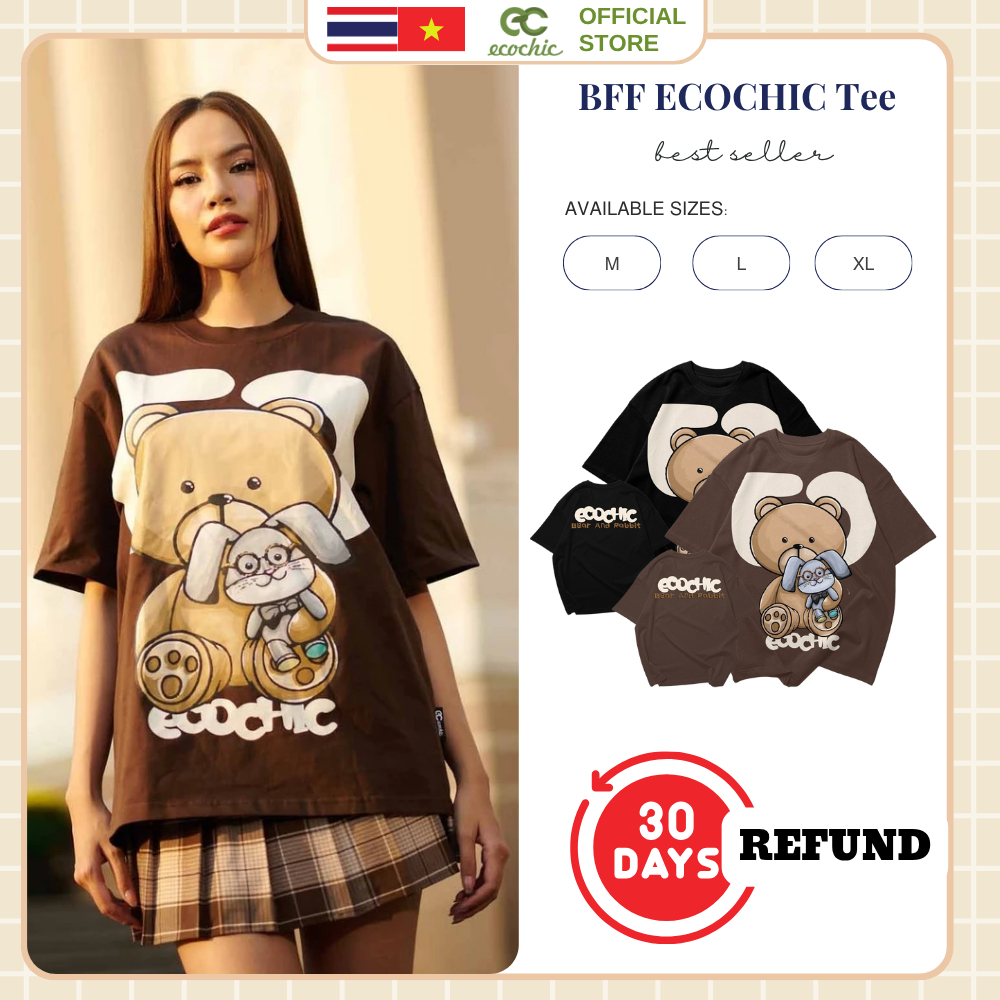 [เปลี่ยนสินค้าภายใน 30 วัน] เสื้อยืด ECOCHIC BFF ECOCHIC Tee ของแท้ ทรง Oversize Unisex 100% Cotton F383