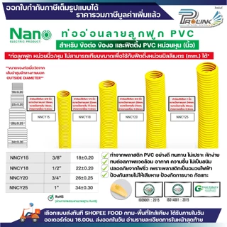 (ราคาต่อ1m./3m.) nano ท่อลูกฟูก ท่ออ่อน เฟล็ก 3 หุน 4 หุน 6 หุน 8 หุน สีขาว สีเหลือง สีดำ ขนาด 3/8 1/2 3/4 1 นิ้ว