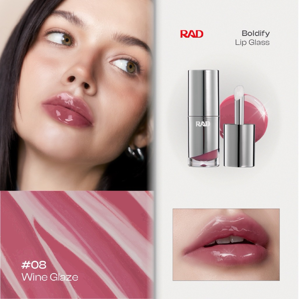 ส่งต่อ ✨ใหม่ ✨มีกล่อง RAD l BOLDIFY Lip Glass ลิปฉ่ำวาว ปากอิ่มฟู เล่นแสง กลบร่องมิด ✨เบอร์ 08 Wine 