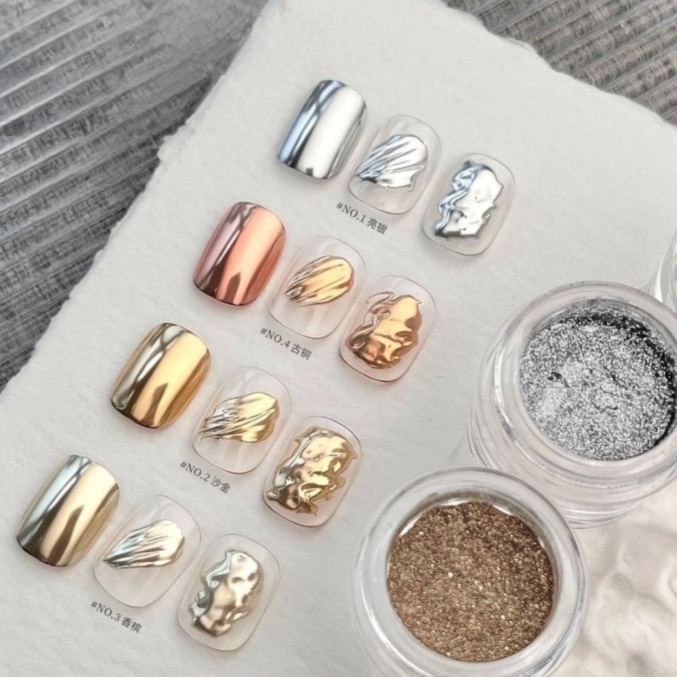 เซตผงขัดเล็บกระจก 4สี Chrome Magic Mirror Nail Powder แบบรวม 4กระปุก สีโครม