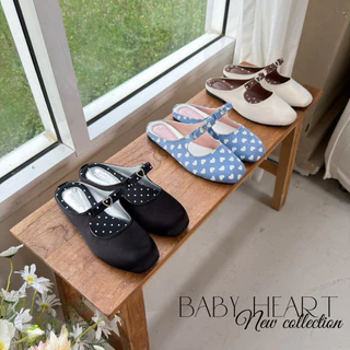 รองเท้าmaryjean Babymonster รุ่นAdelรองเท้าเปิดส้น เข็มขัดผัวใจเพชร ติดโบว์ 🎀