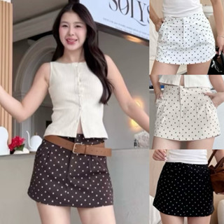 M2M กระโปรงกางเกงเอวต่ำ (ตะขอหน้า) 2จีบ ผ้าออดี้ กระโปรงรอบต…