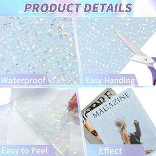 20 Sheets A4 Holographic Cold Laminating Film Clear Self-Adhesive Vinyl Sticker 8.3x11.7 Inch Waterproof 6 Styles
