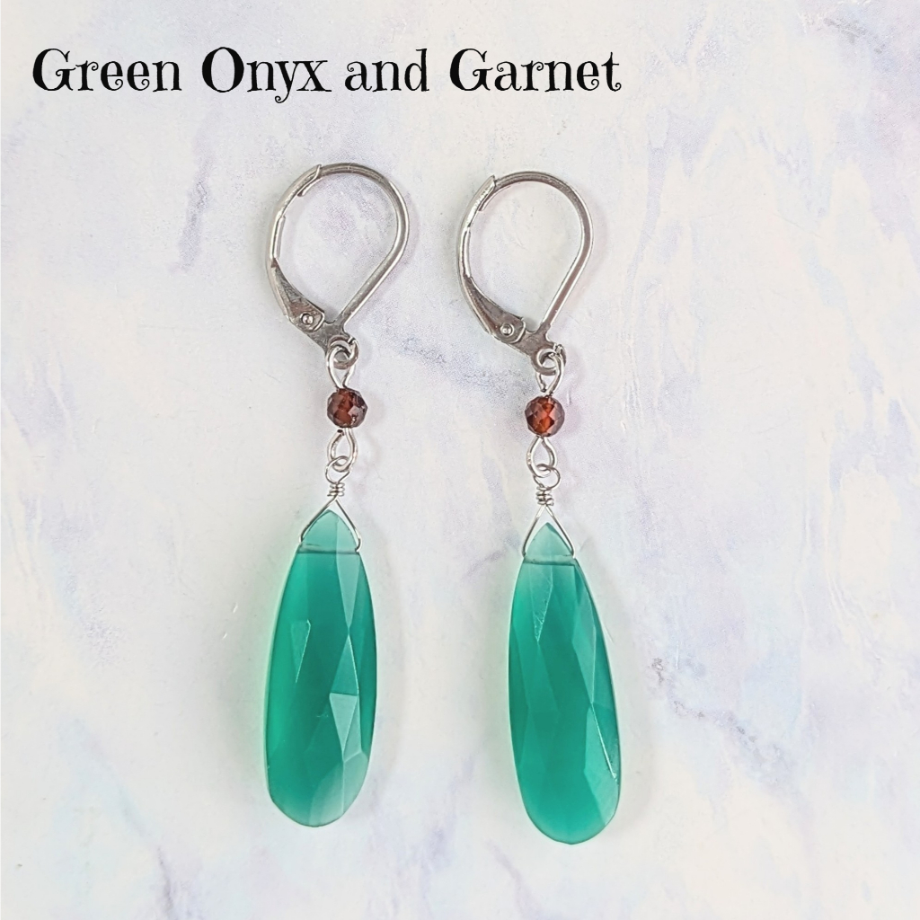 Gemstone earrings Green onyx (Gemstone earrings) ｜Handcrafted in Japan｜Direct from Japan