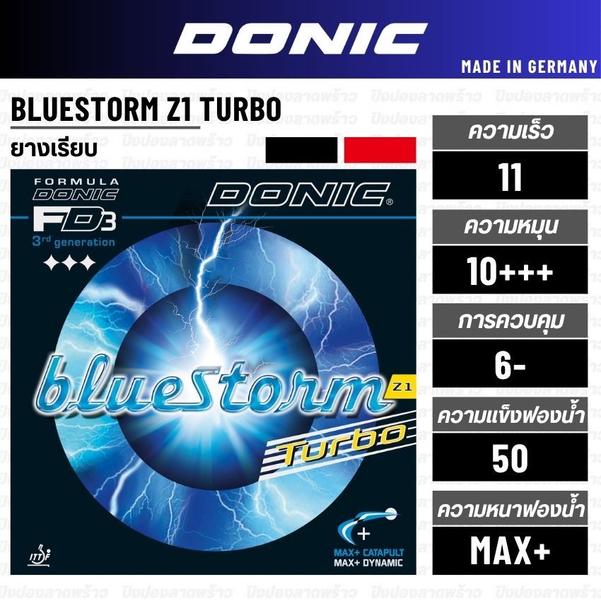 ยางปิงปอง DONIC รุ่น BLUESTORM Z1 TURBO [ แท้ 100%/ ส่งเร็ว ]