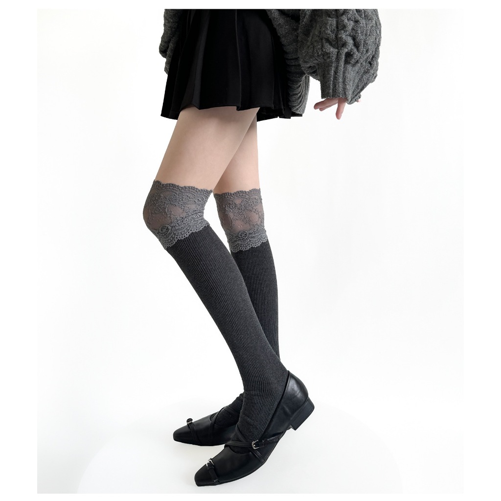 ONEIMO🍑 ถุงเท้ายาวลูกไม้ เหมาะกับทุกลุค ใส่กับบูทได้ Highsox Floral Twotone ✨พร้อมส่ง - รูปที่ 5