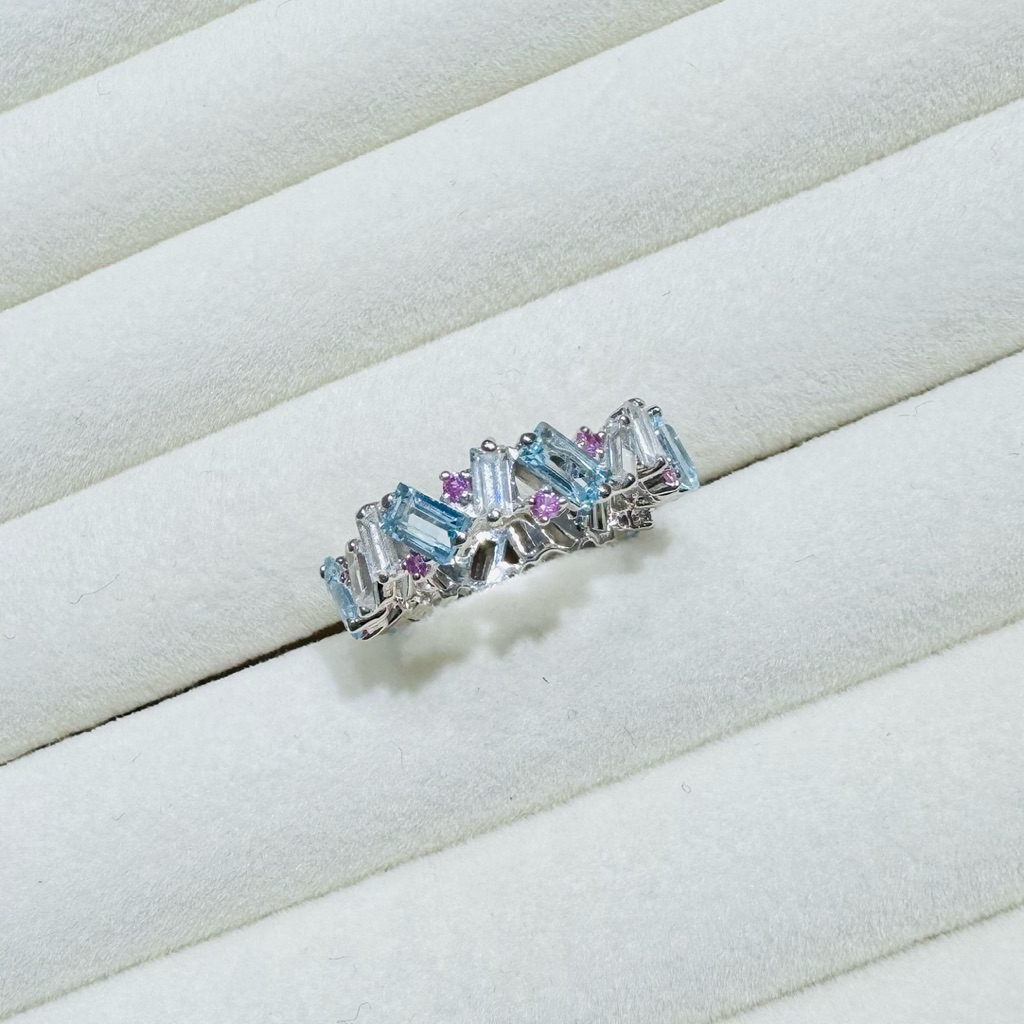 แหวนเงินแท้ 925 แหวนรอบนิ้ว Eternity Ring ฝังพลอยจุกๆทั้งวง