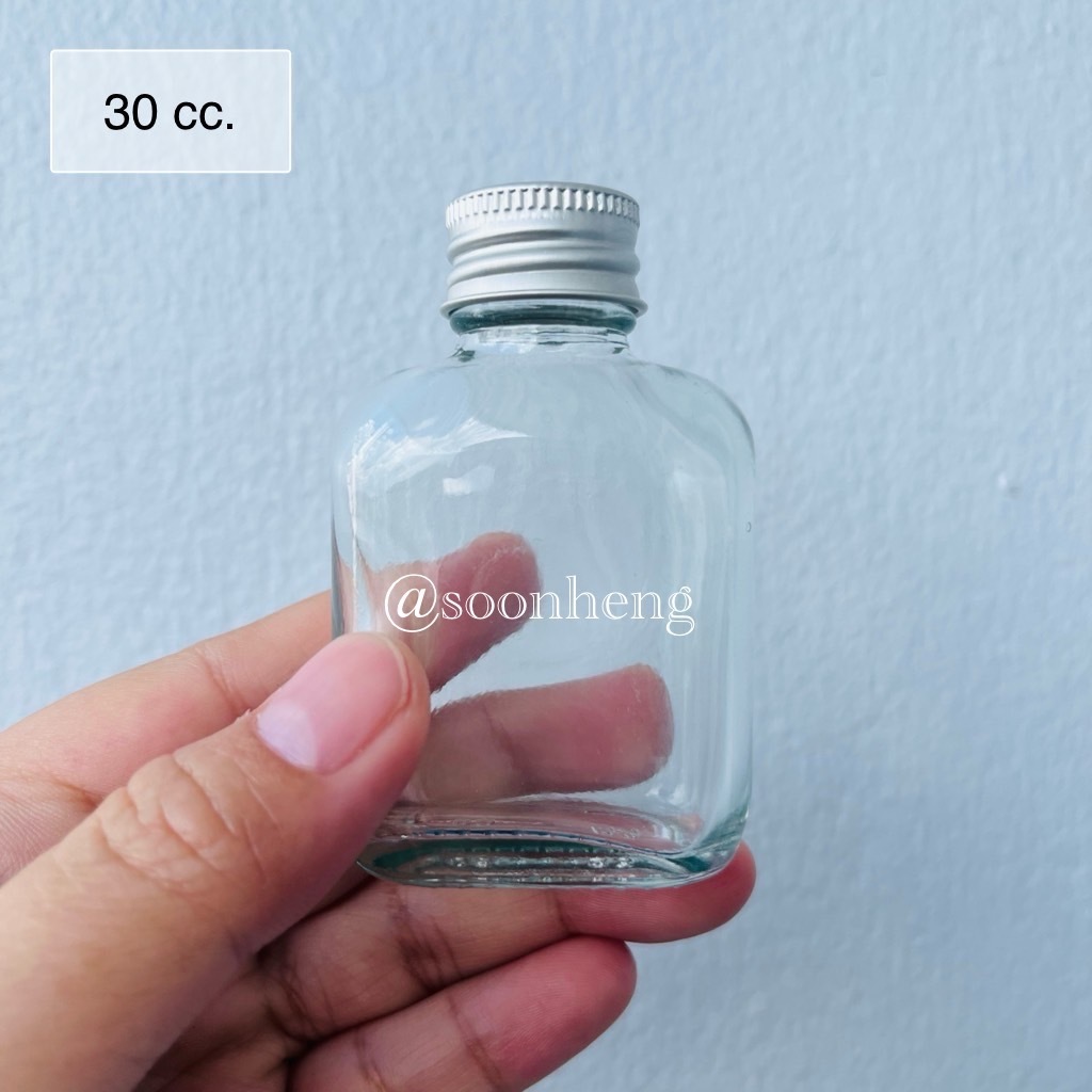 (แพ็ค 200 ใบ) ขวดแก้วแบน 30 cc ฝา+จุกใน - รูปที่ 2